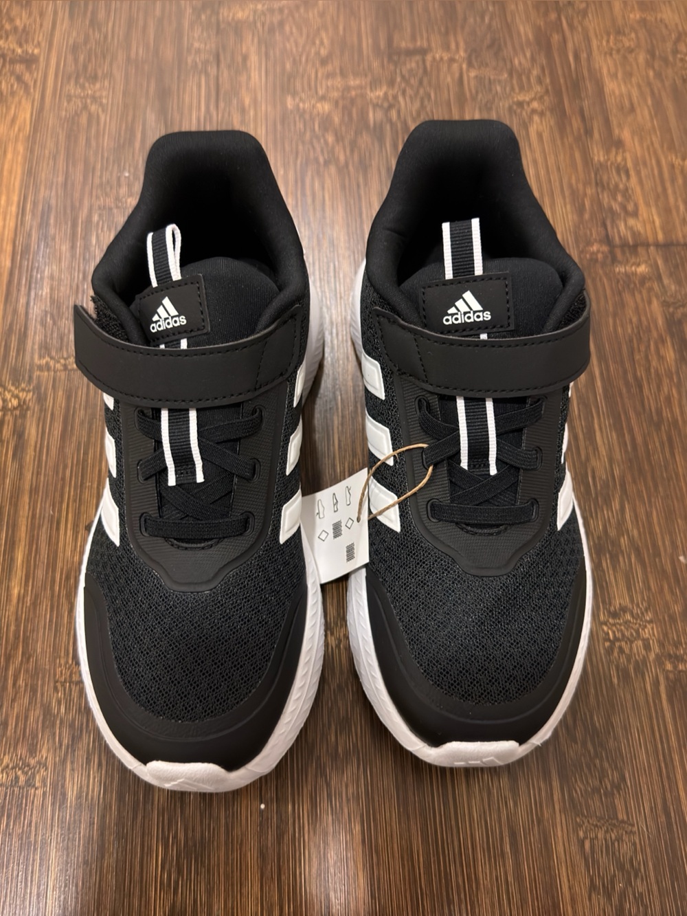 adidas Black and White Kids Athletic Sneakers with Hook-and-Loop Strap